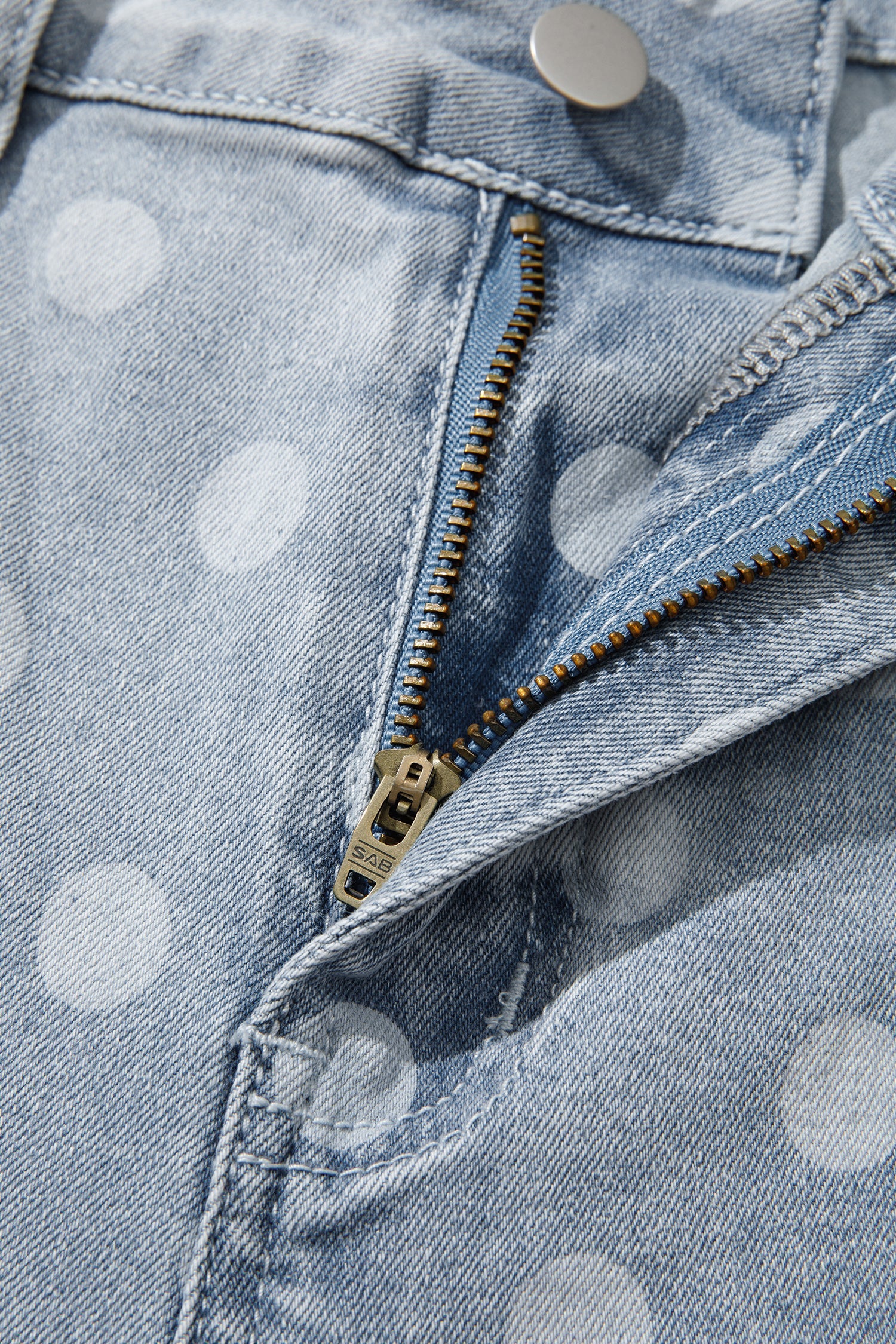 Polka Dot Denim Raw Hem Barrel Jeans