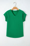Cable Knit Textured V-Neck Short Sleeve T-Shirt