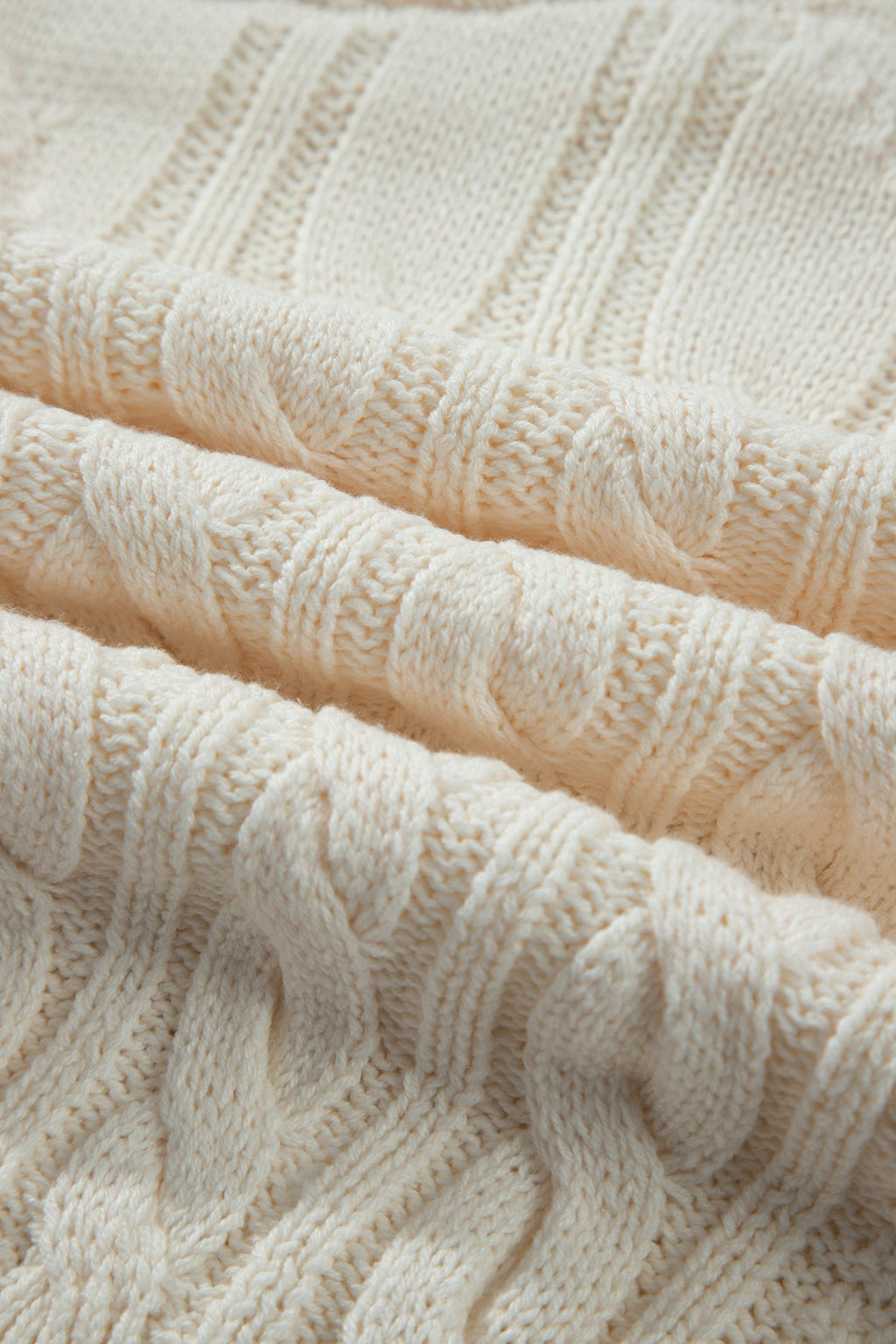 Solid Cable Knit Round Neck Long Sleeve Sweater