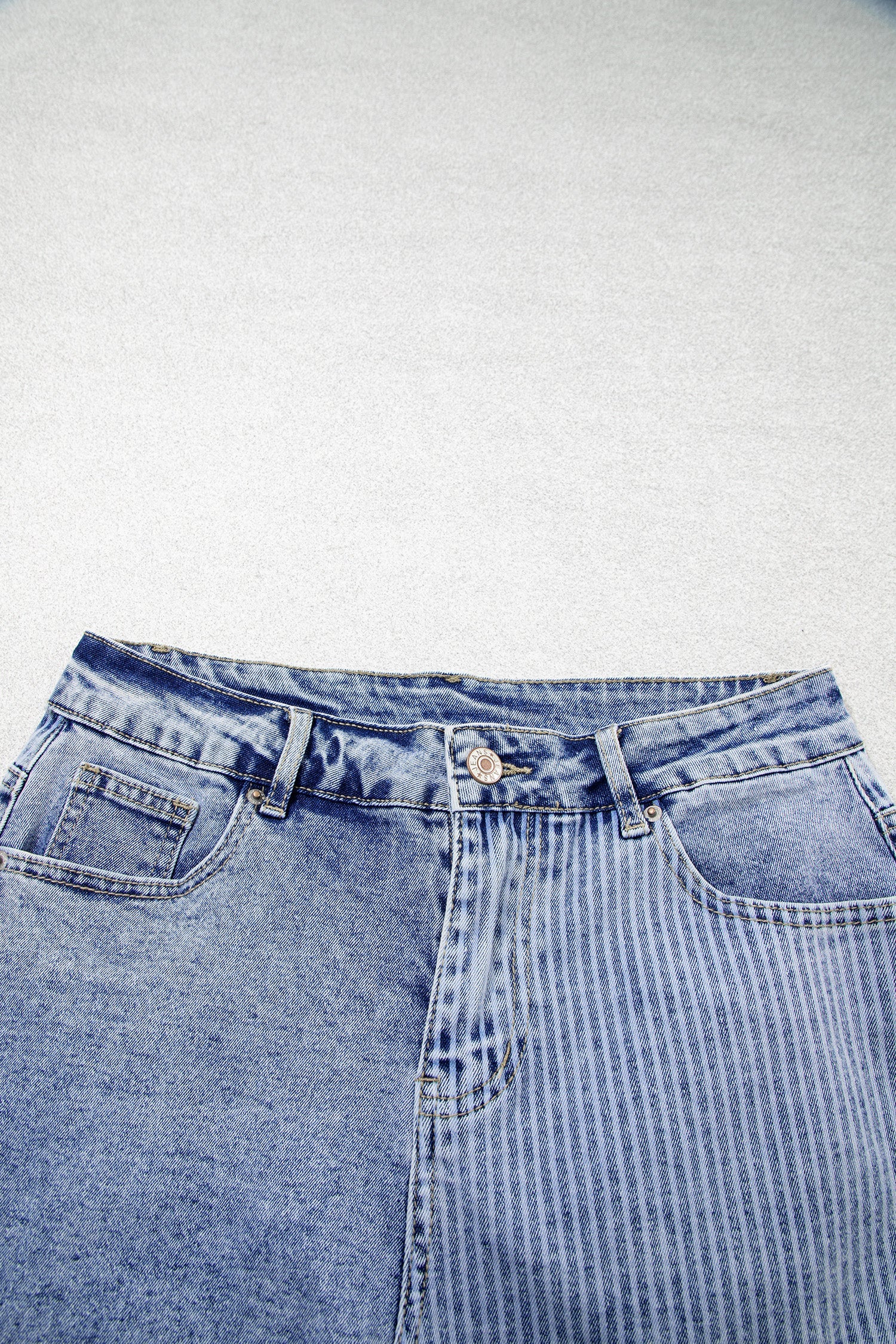 Stripe Denim Paisley Patchwork Raw Hem Shorts