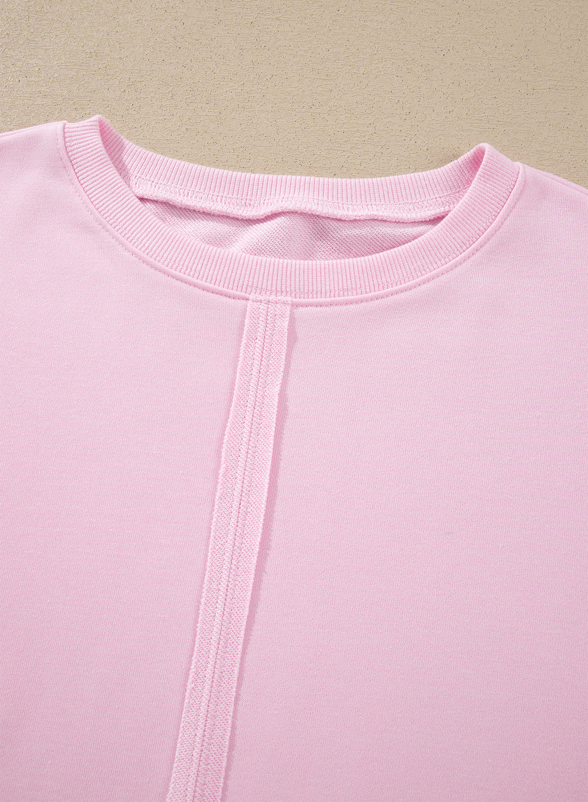 Solid Lace Trim Raw Seam Loose Sweatshirt