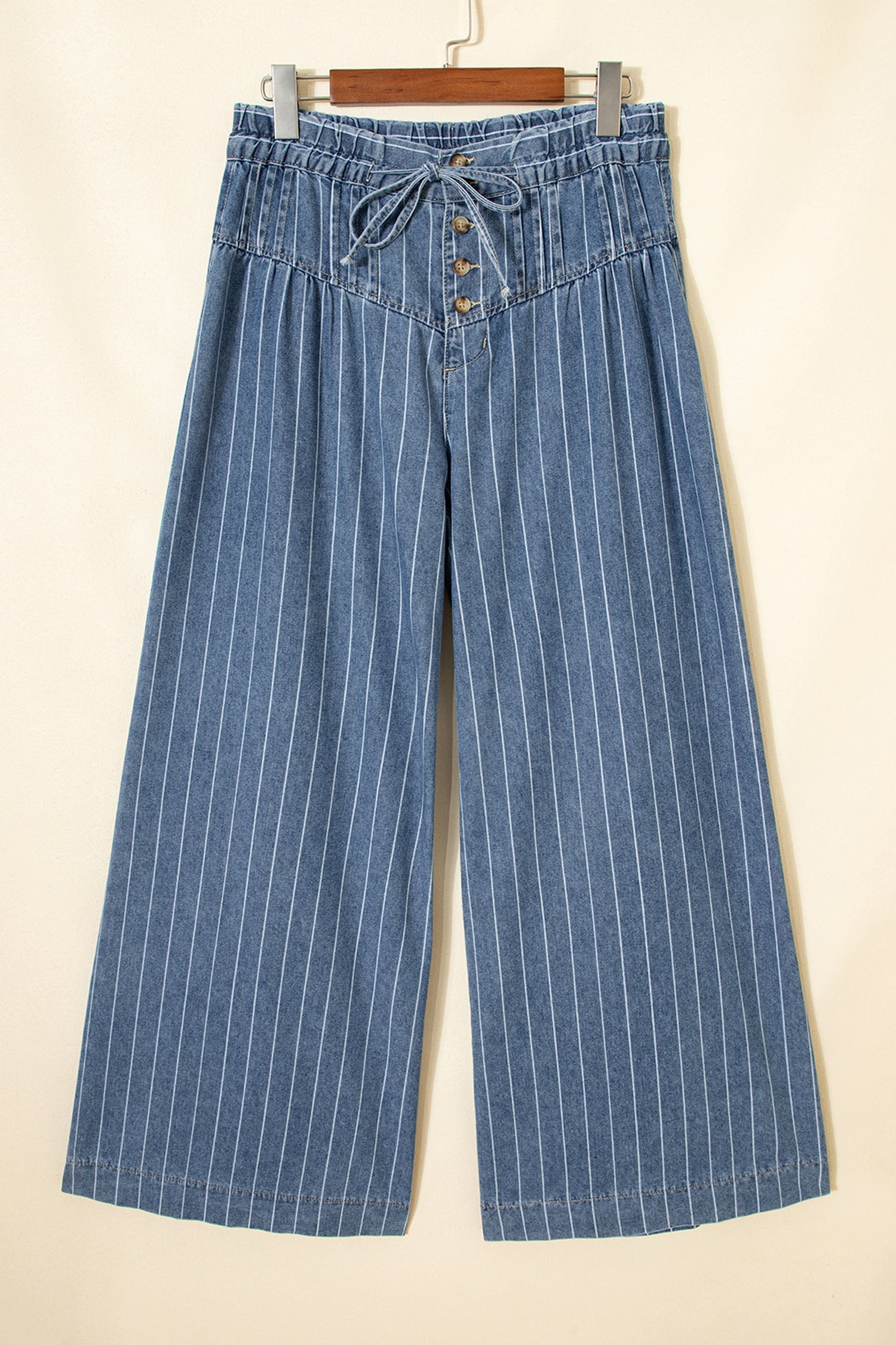 Plus Size Stripe Denim Buttoned Wide Leg Pants