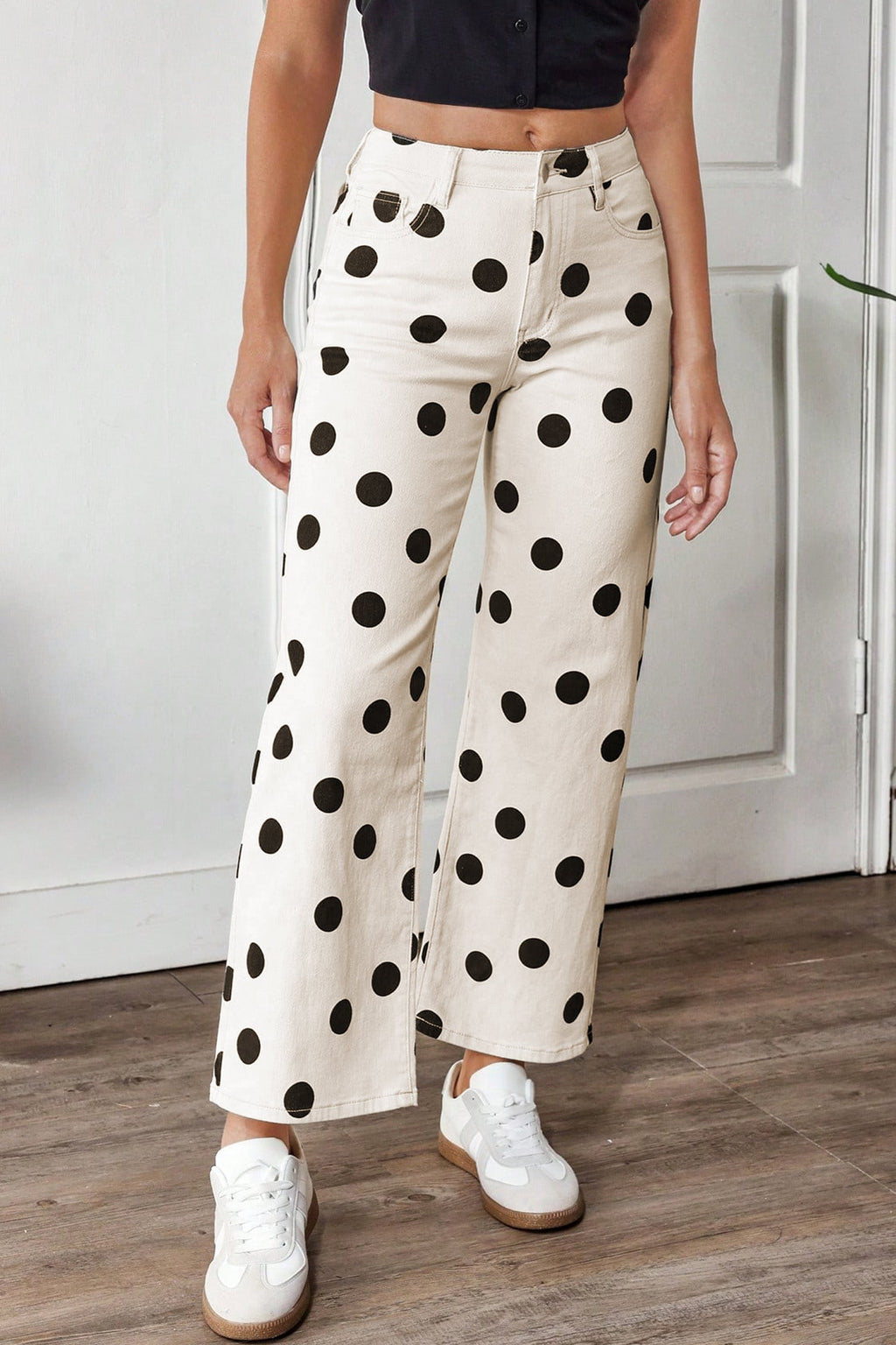 Polka Dot Wide Leg Ankle Length Jeans