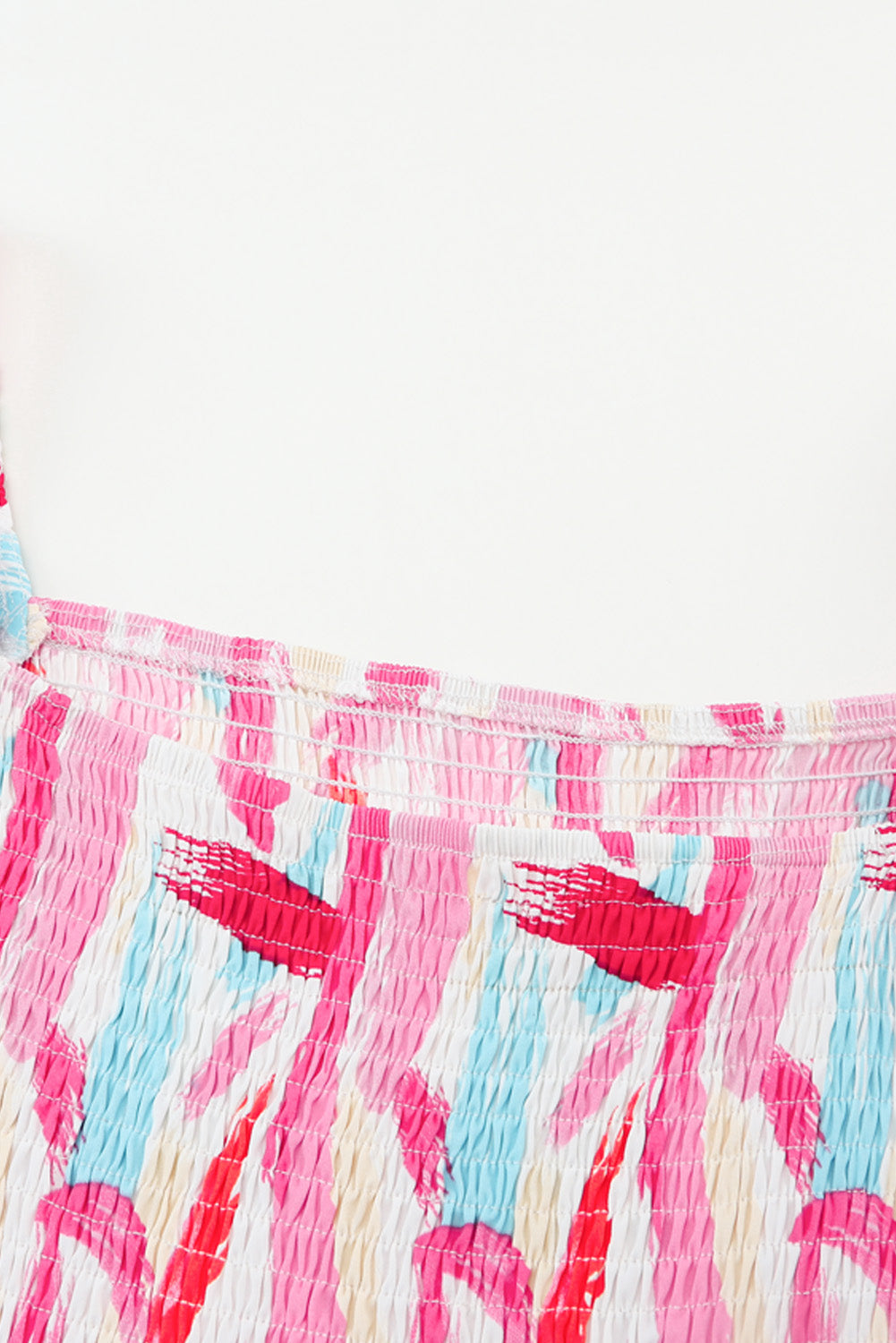 Abstract Brush Stroke Smocked Ruffle Tiered Dress
