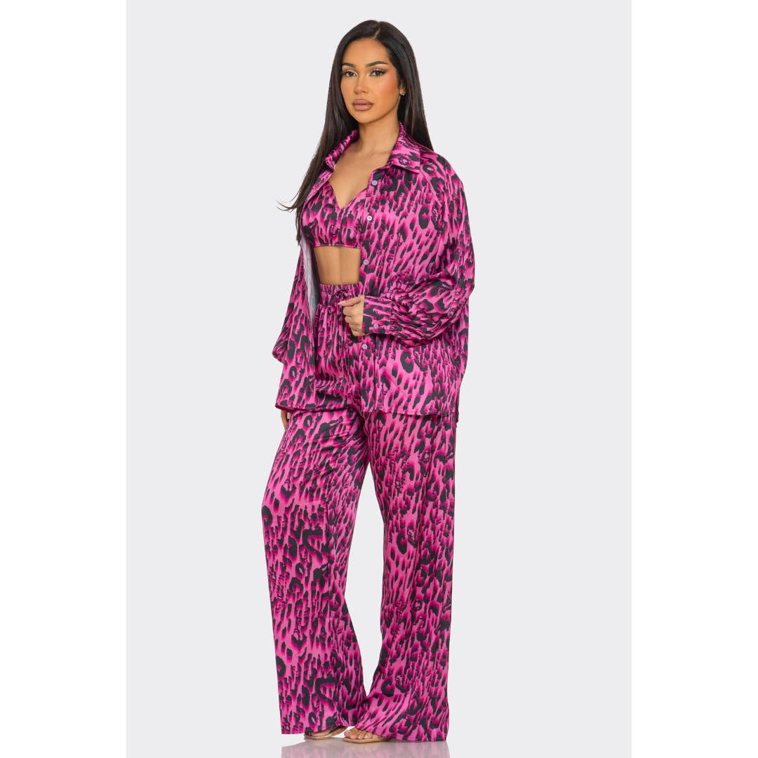 Leopard Print Pants Set 3 piece LTP-3228: Purple / S