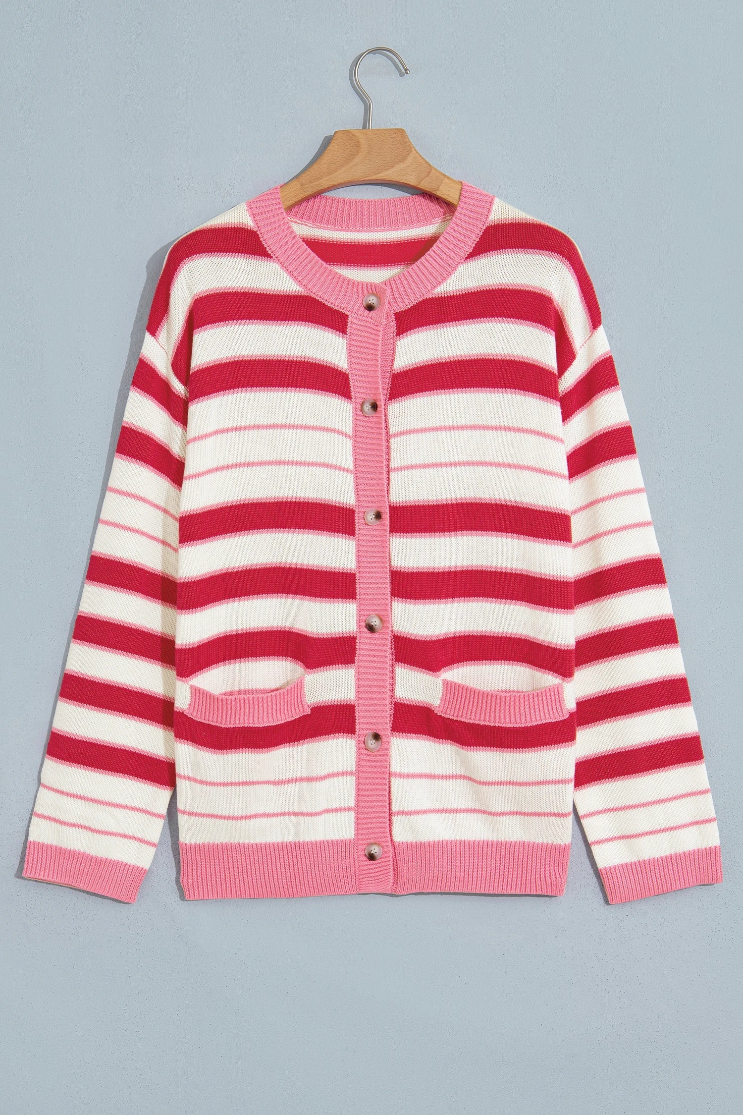 Stripe V-Neck Long Sleeve Button Front Cardigan