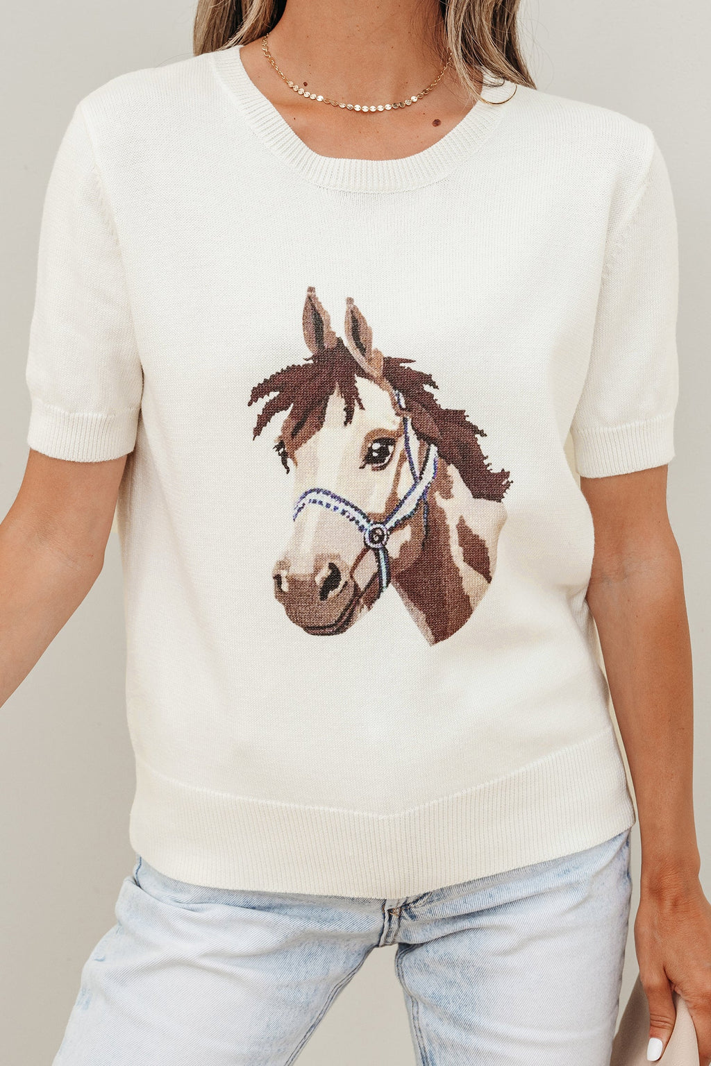 Western Horse Head Short Sleeve Sweater