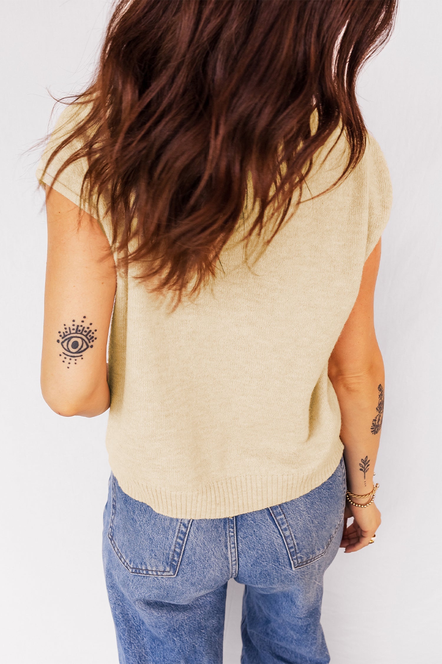 Solid Button-Front Rolled Hem Sweater Top