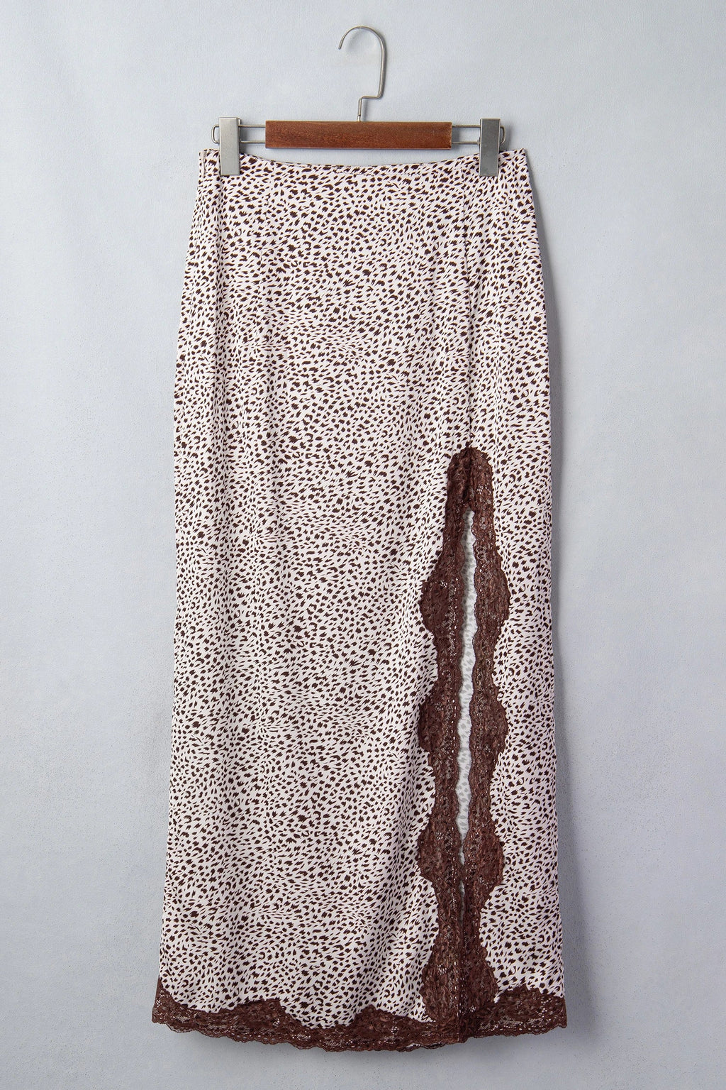 Western Cheetah Lace Trim Split Maxi Skirt