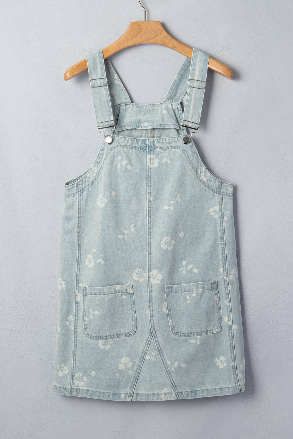 Floral Denim Patch Pocket Overall Mini Dress
