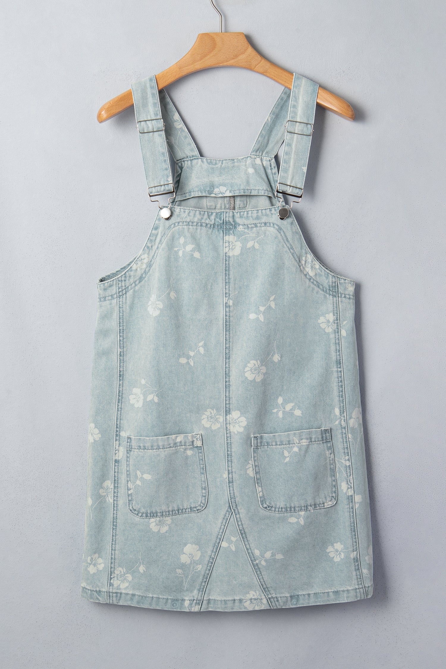 Floral Denim Patch Pocket Overall Mini Dress