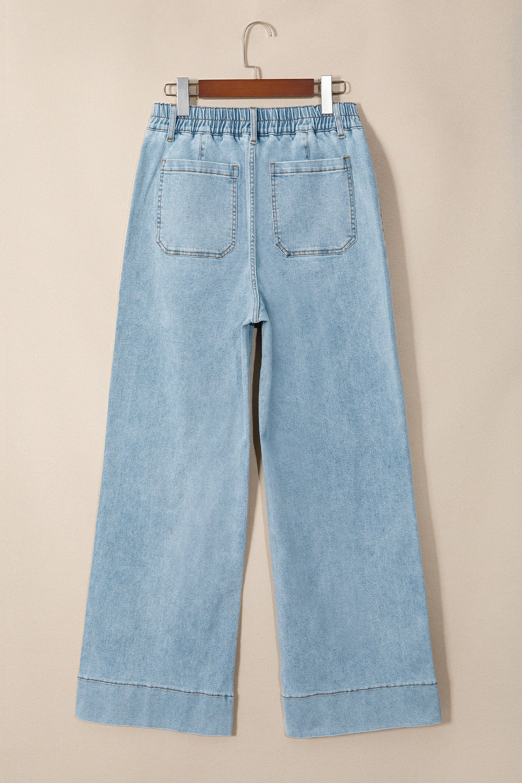 Solid Denim Patch Pocket Straight Leg Jeans