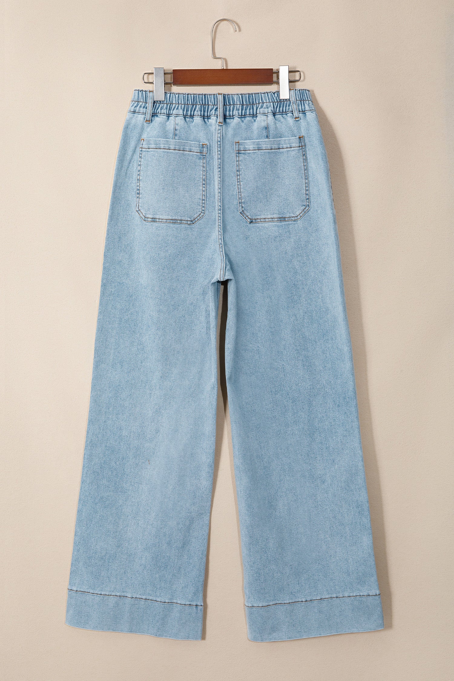 Solid Denim Patch Pocket Straight Leg Jeans