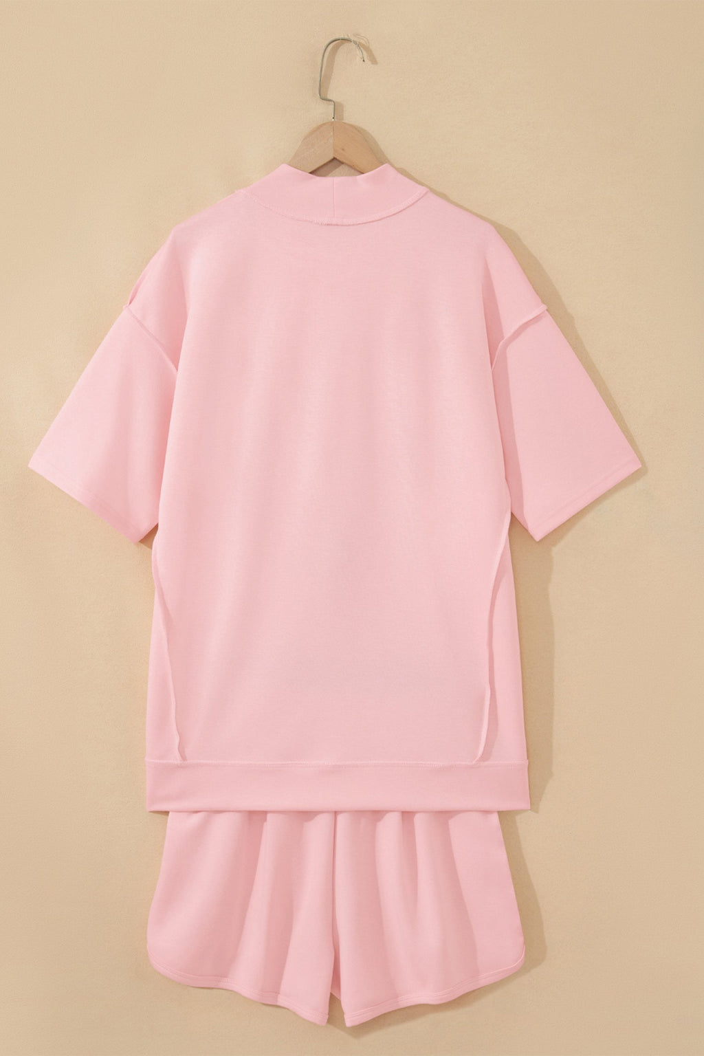 Solid Exposed Seam Mock Neck Tee & Shorts Set