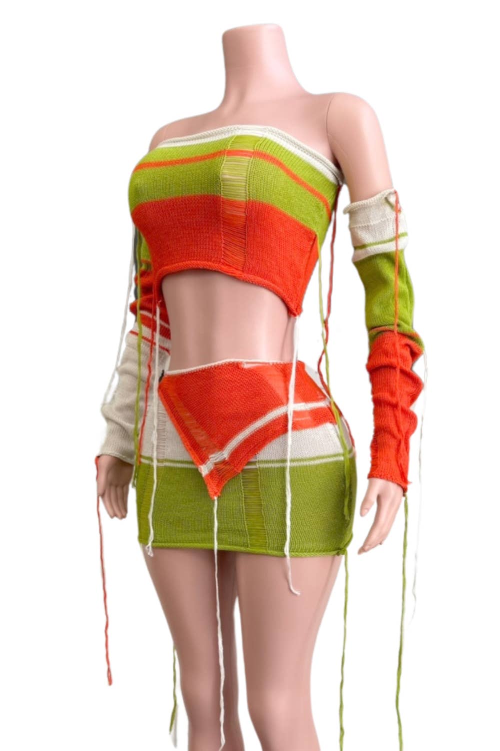 NC2017A Colorblock Distressed Knit Two-Piece Set: PINK MULTI / S-M-L (2-2-2)
