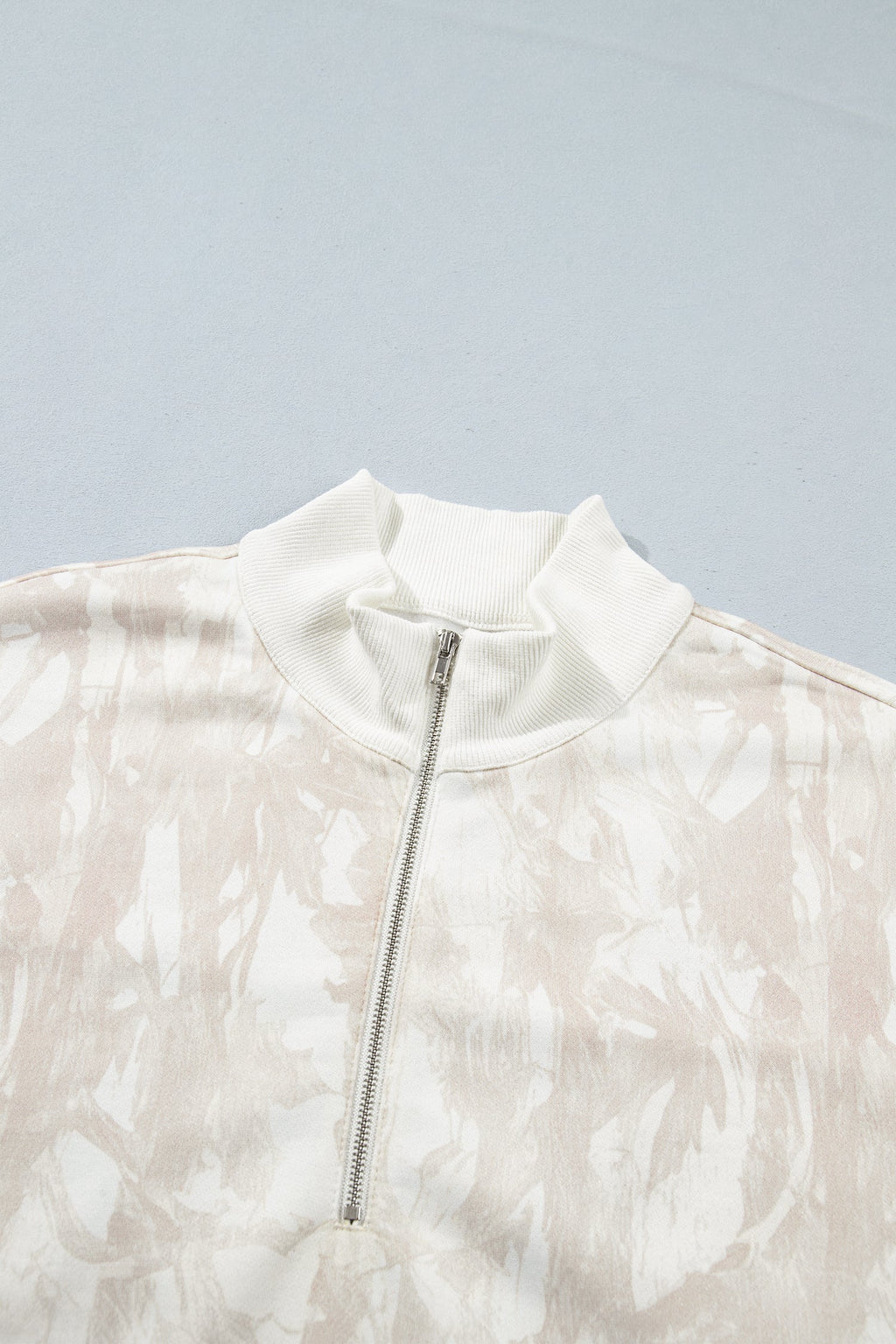 Camo Quarter-Zip Drop Shoulder Long Sleeve Sweatshirt