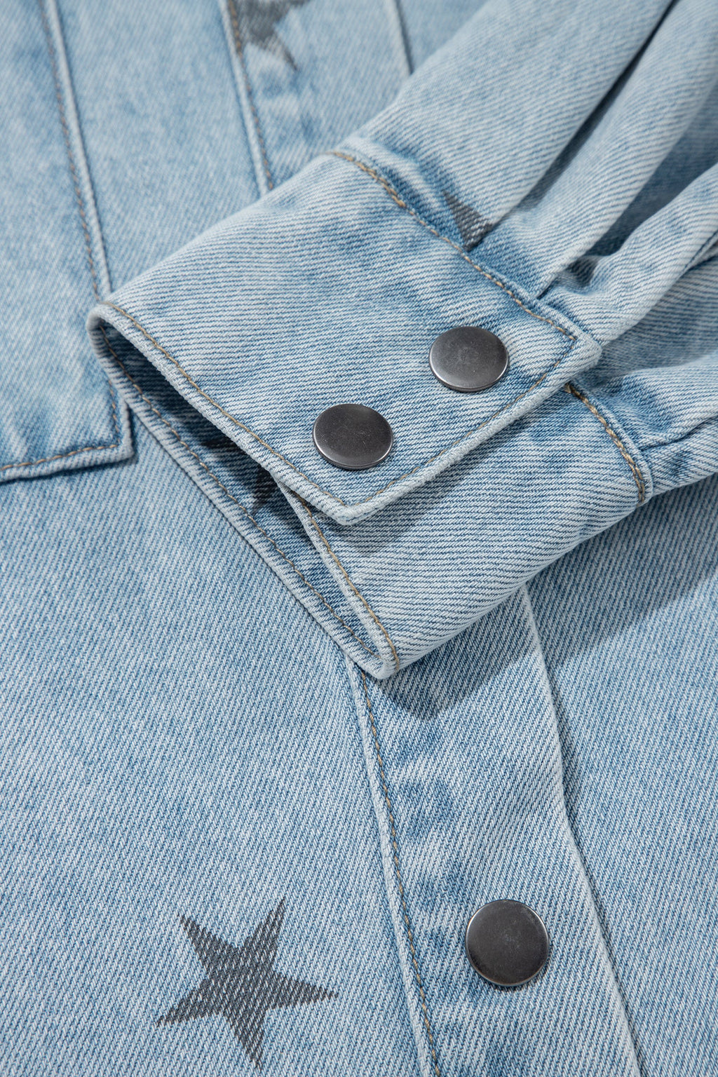 Star Denim Chest Pockets Long Sleeve Shacket