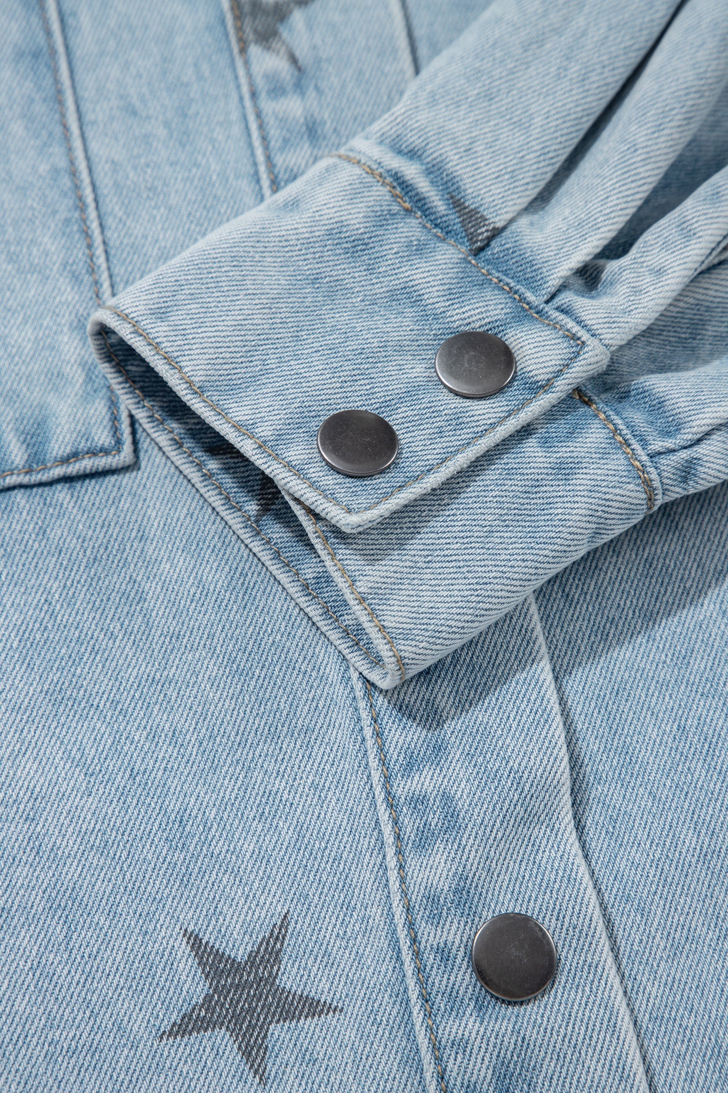 Star Denim Chest Pockets Long Sleeve Shacket