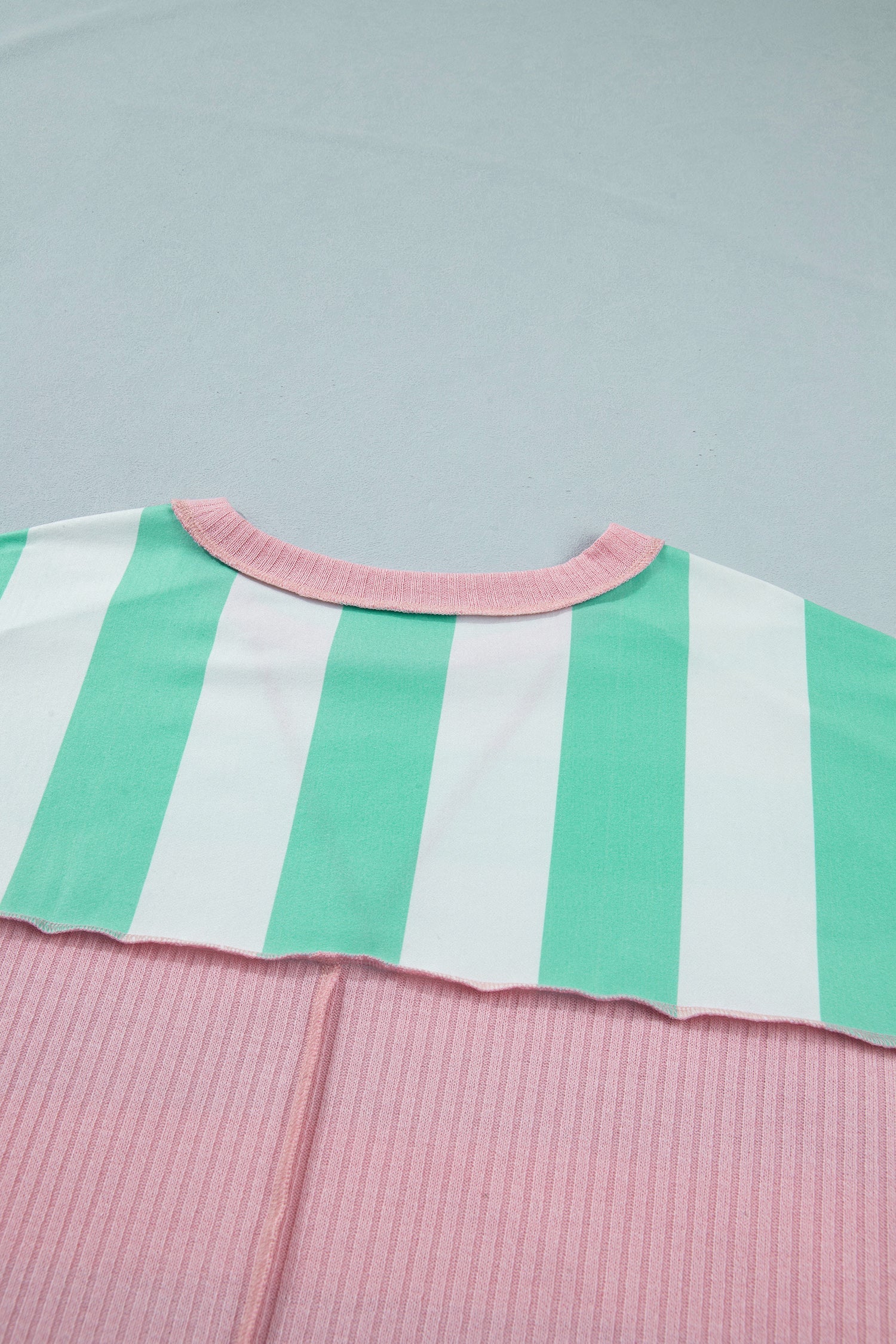 Stripe Exposed Seam Ribbed Patchwork Oversized Tee
