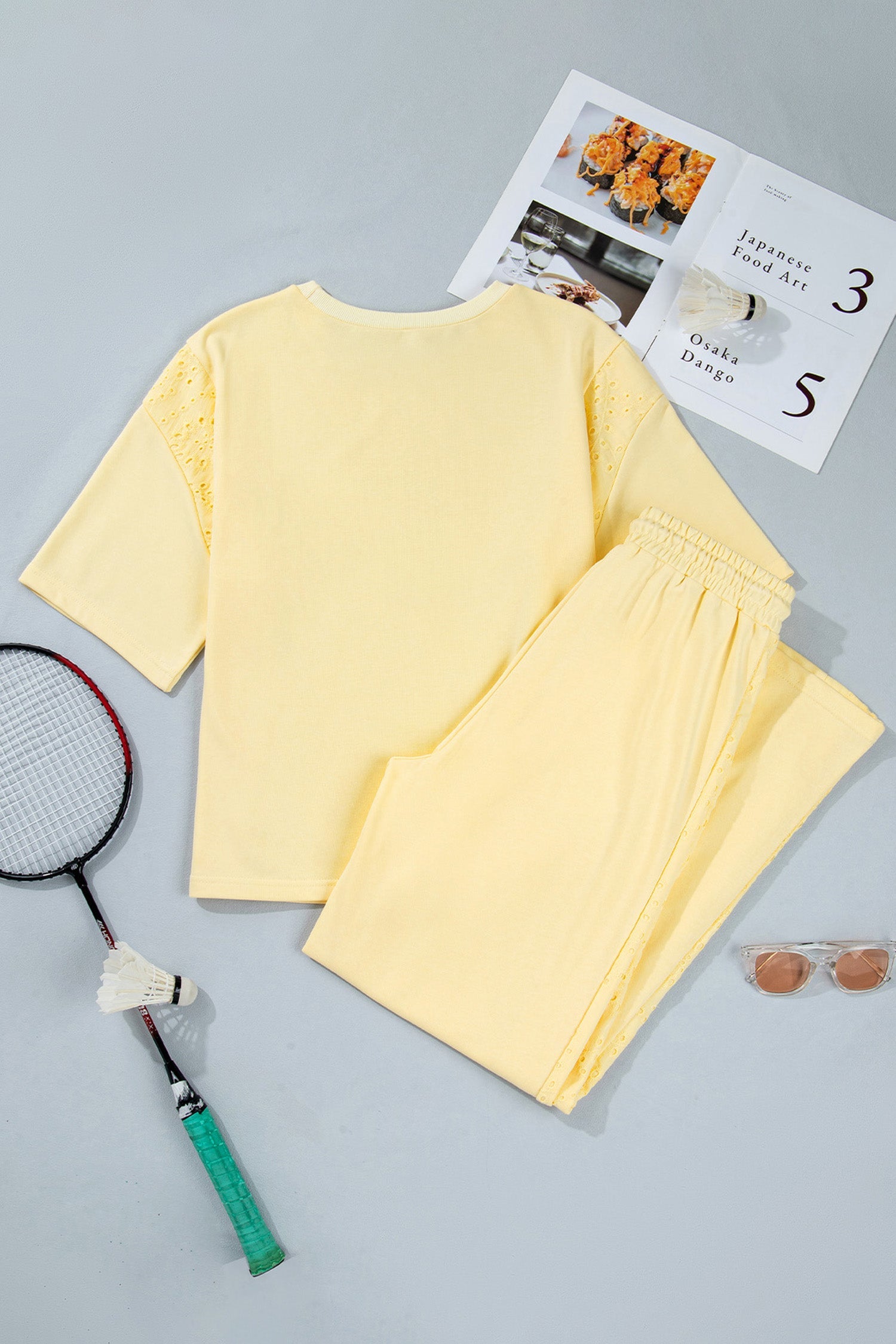 Plus Size Eyelet Embroidered Patchwork Top & Pants Set