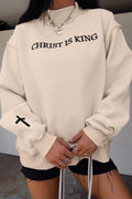 Christ Is King Cross Embroidery Exposed Seam Sweatshirt