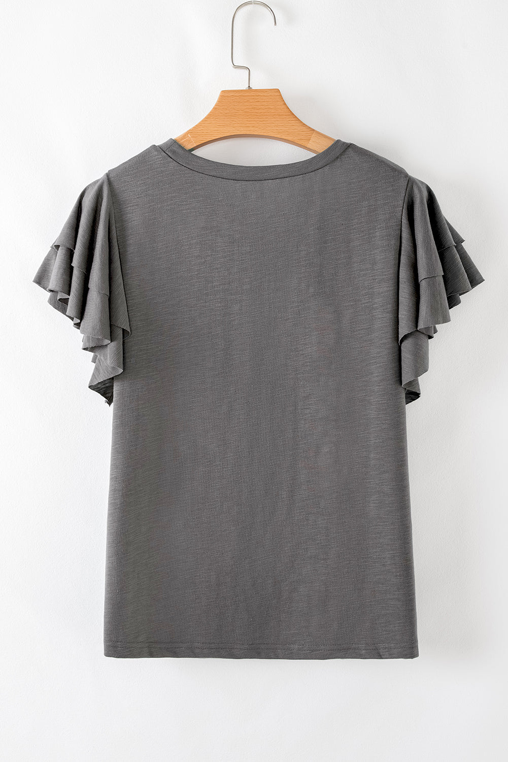 Solid Layered Ruffle Short Sleeve Round Neck Top