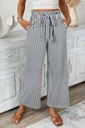 Stripe Tied High Waist Straight Leg Pants