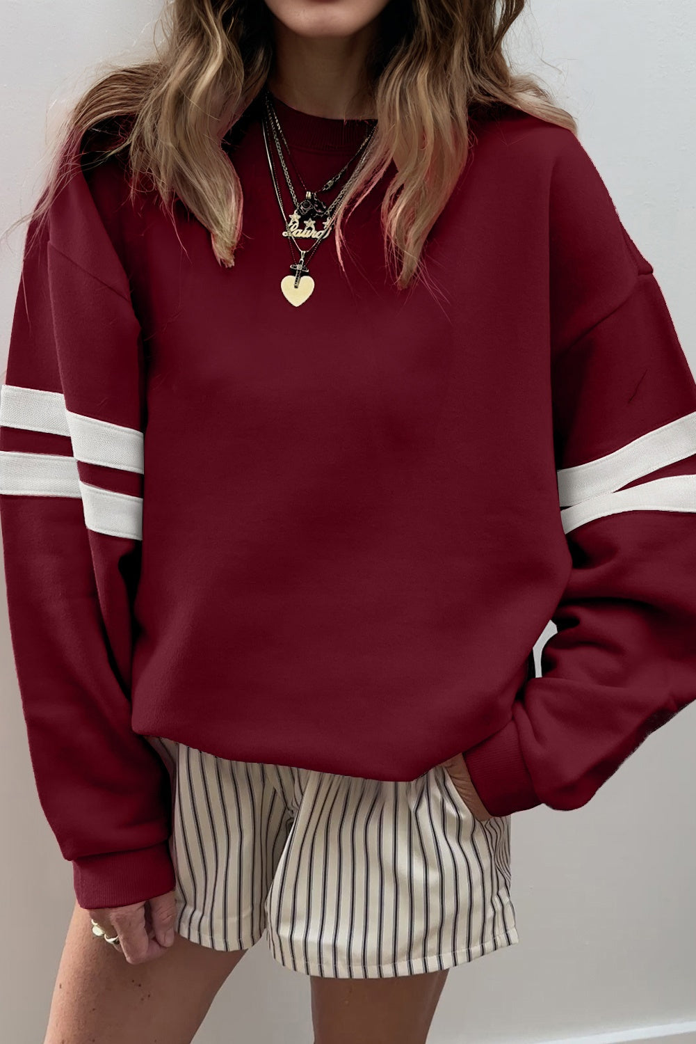 Varsity Stripe Detail Drop Shoulder Oversized Sweatshirt