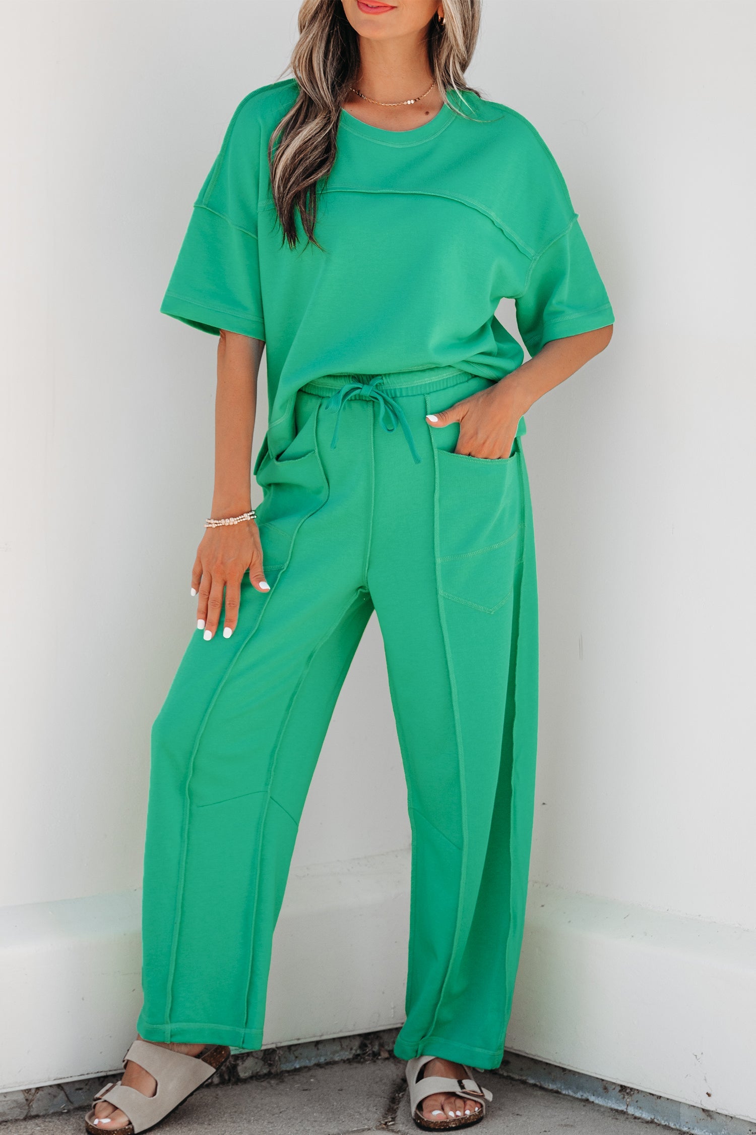 Solid Drop Shoulder Boxy Tee & Barrel Pants Set
