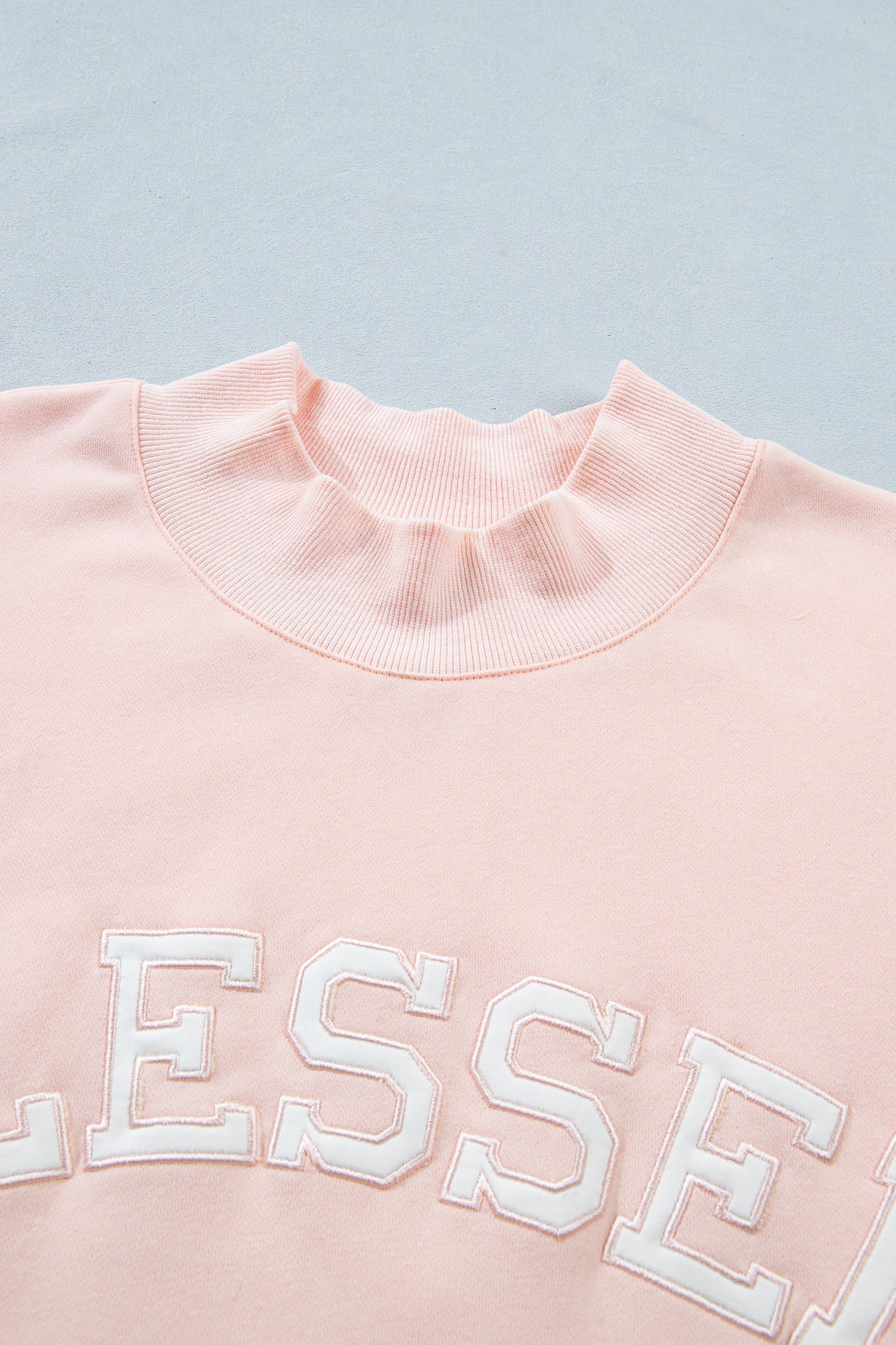 Plus Size BLESSED Embroidered Patch Mock Neck Sweatshirt