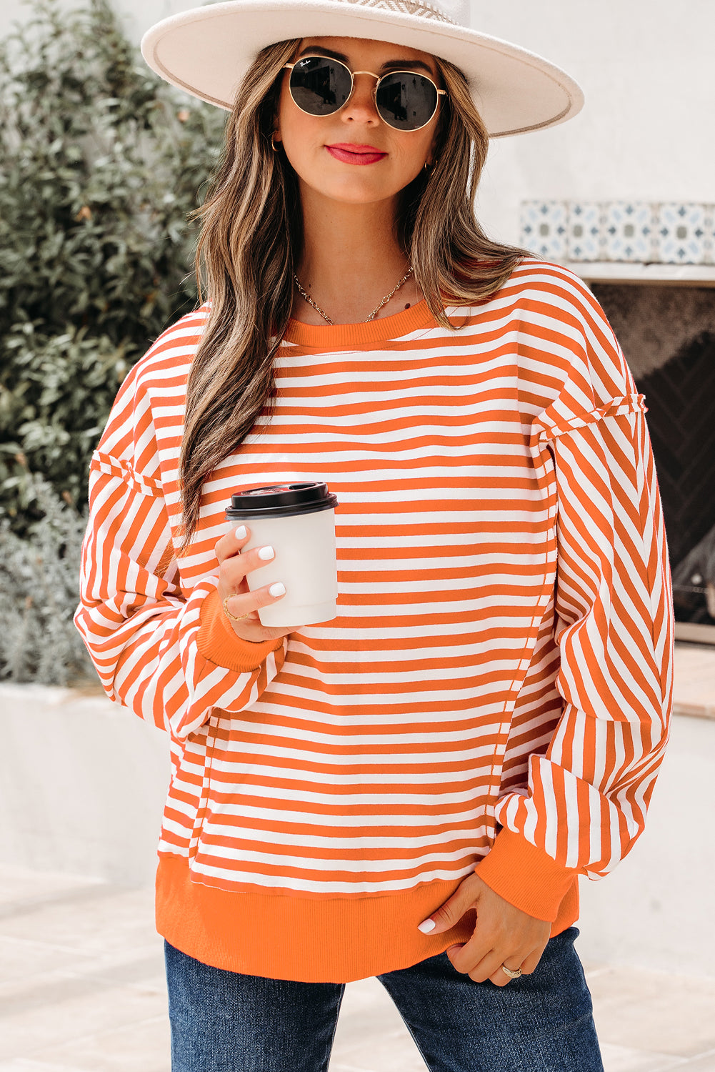 Stripe Reverse Seam Drop Shoulder Top