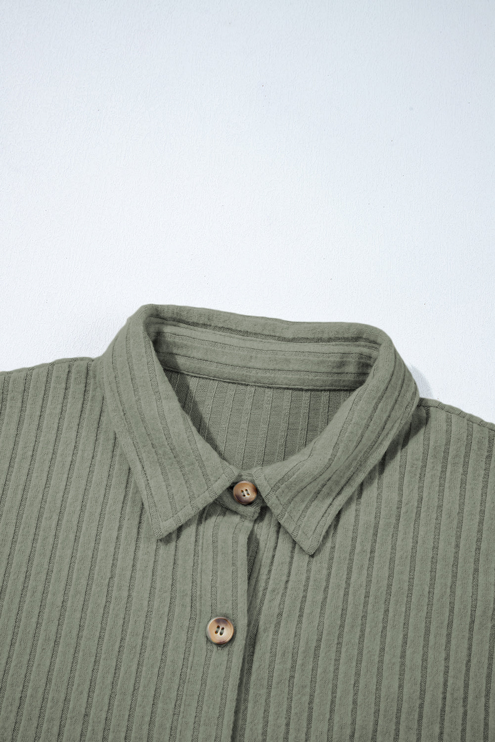 Thermal Ribbed Button-Up Drop Shoulder Textured Shacket