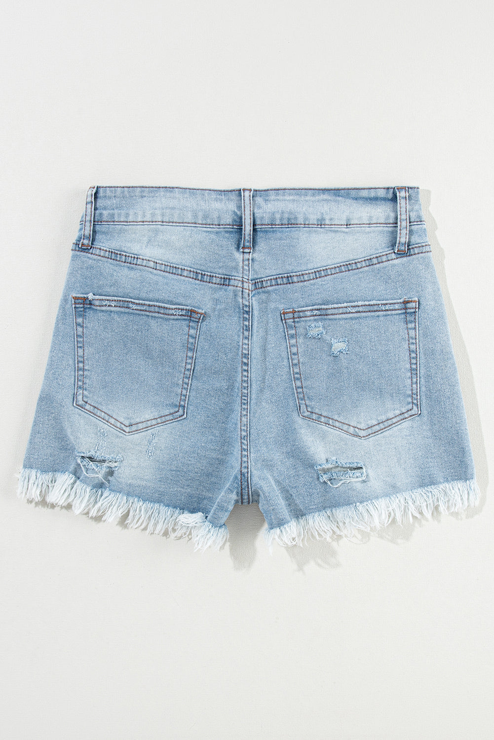 Distressed Denim Raw Hem High Waist Shorts