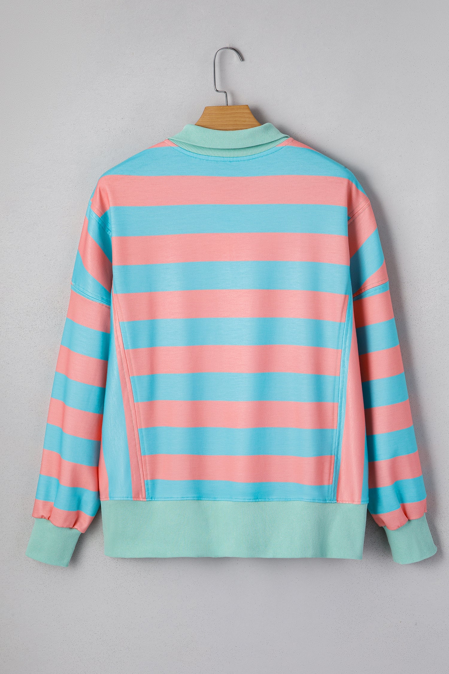 Colorblock Stripe Buttoned Collar Side Slit Top