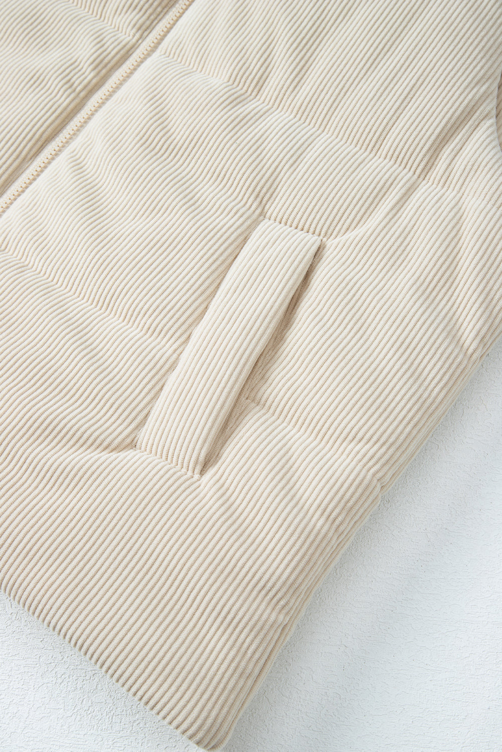 Corduroy Stand Neck Zipped Puffer Vest