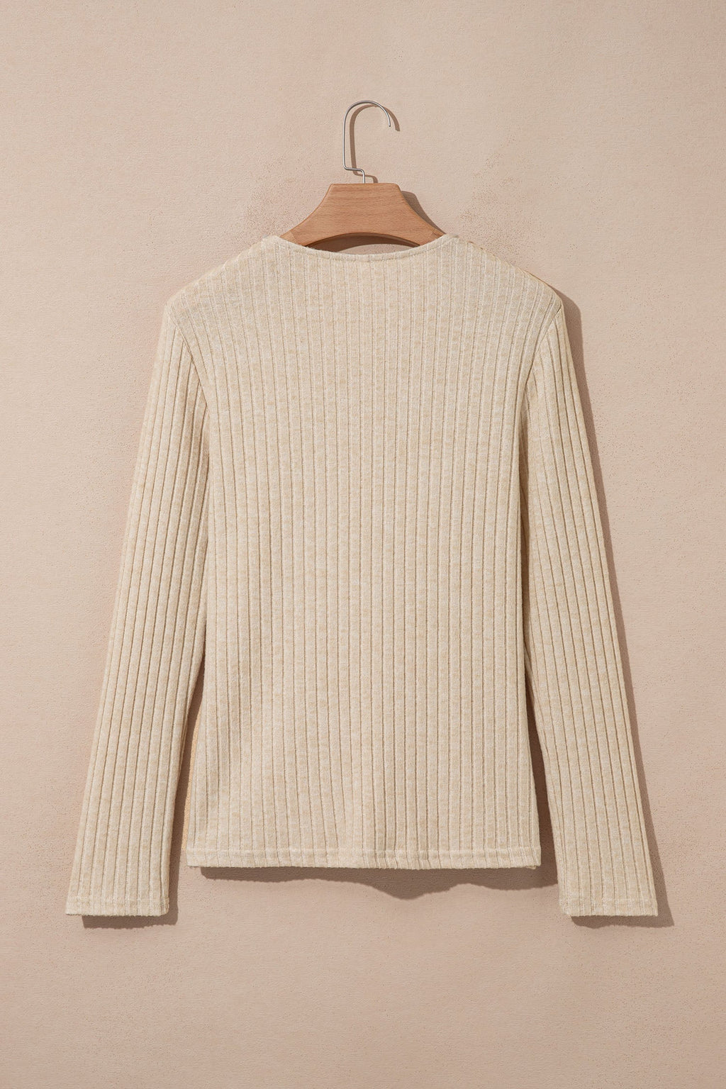 Solid Ribbed Knit Cowl Neck Long Sleeve Top