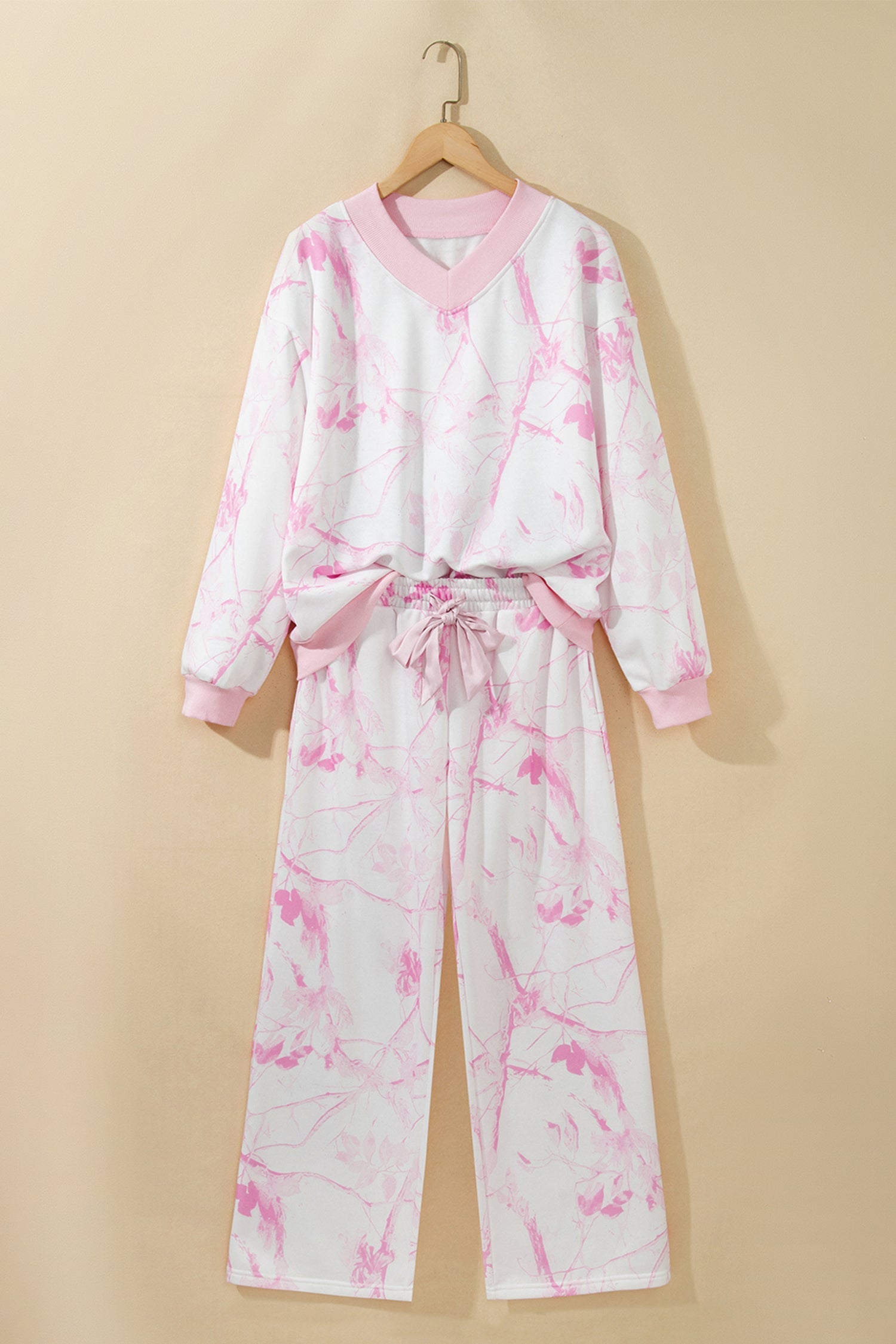 Camo V-Neck Long Sleeve Top & Pants Set