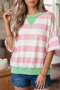 Stripe Exposed Seam Ribbed Patchwork Oversized Tee