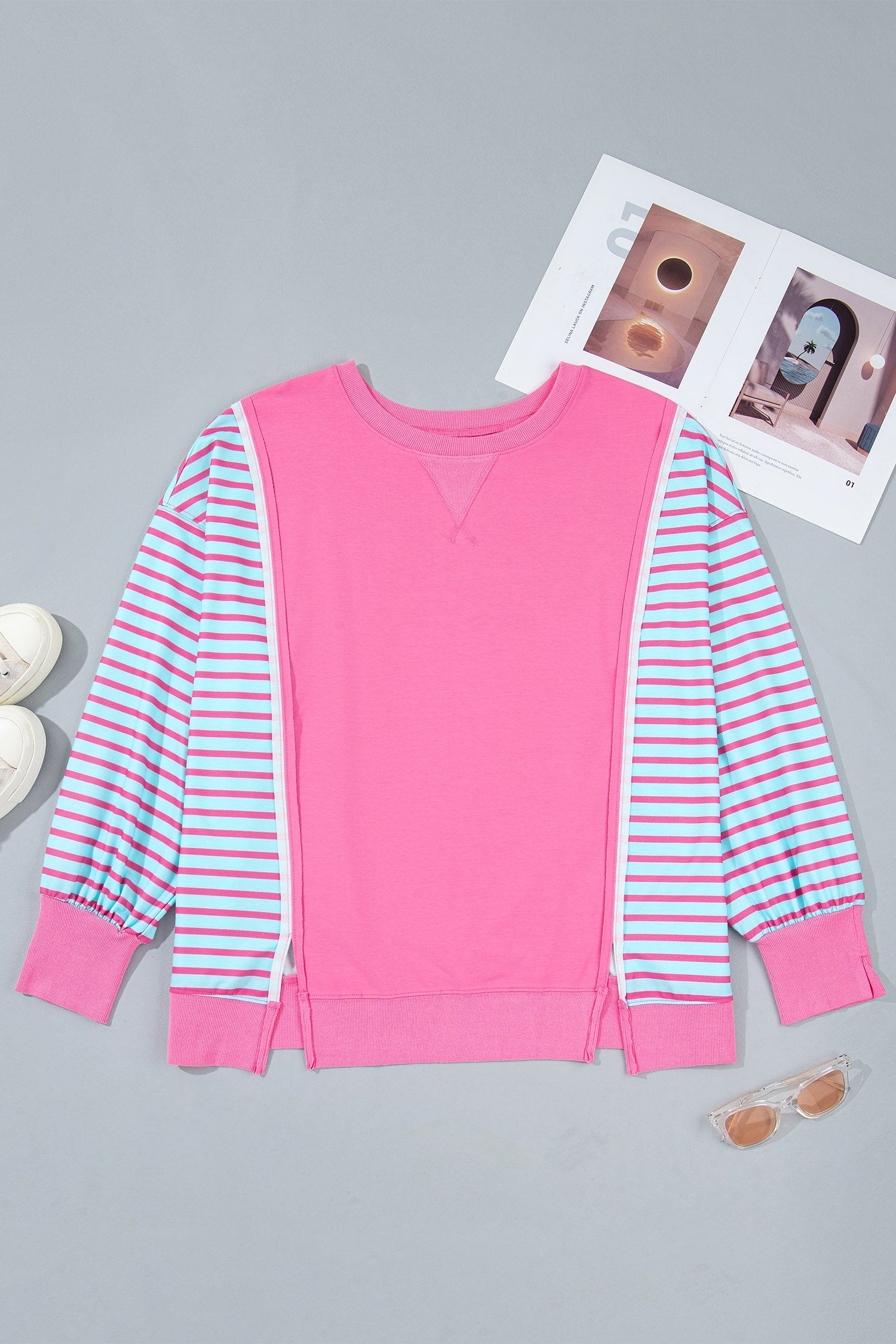 Plus Size Stripe Colorblock Long Sleeve Tunic Sweatshirt