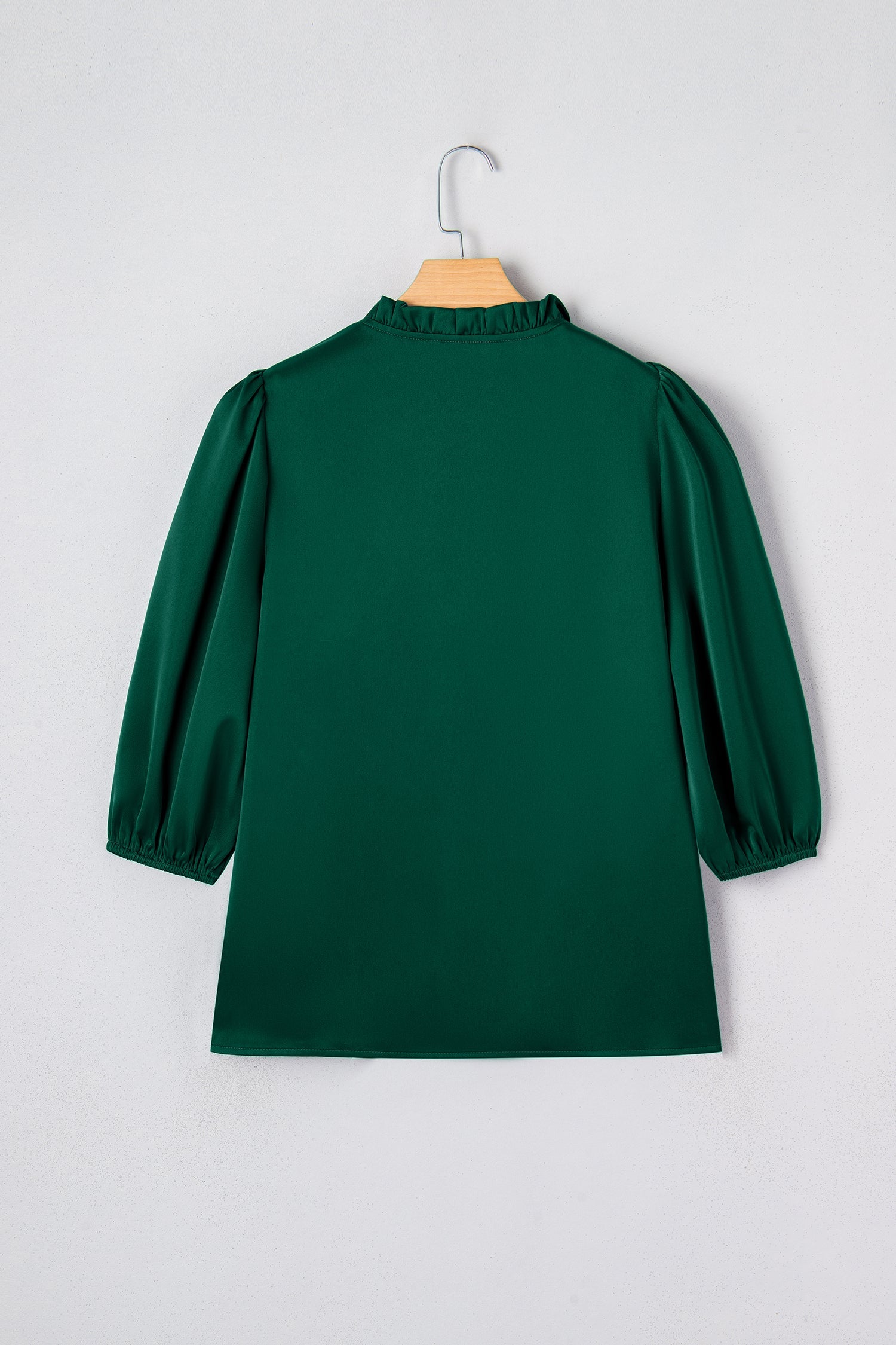 Solid Frilled Bow Tie V-Neck 3/4 Sleeve Blouse