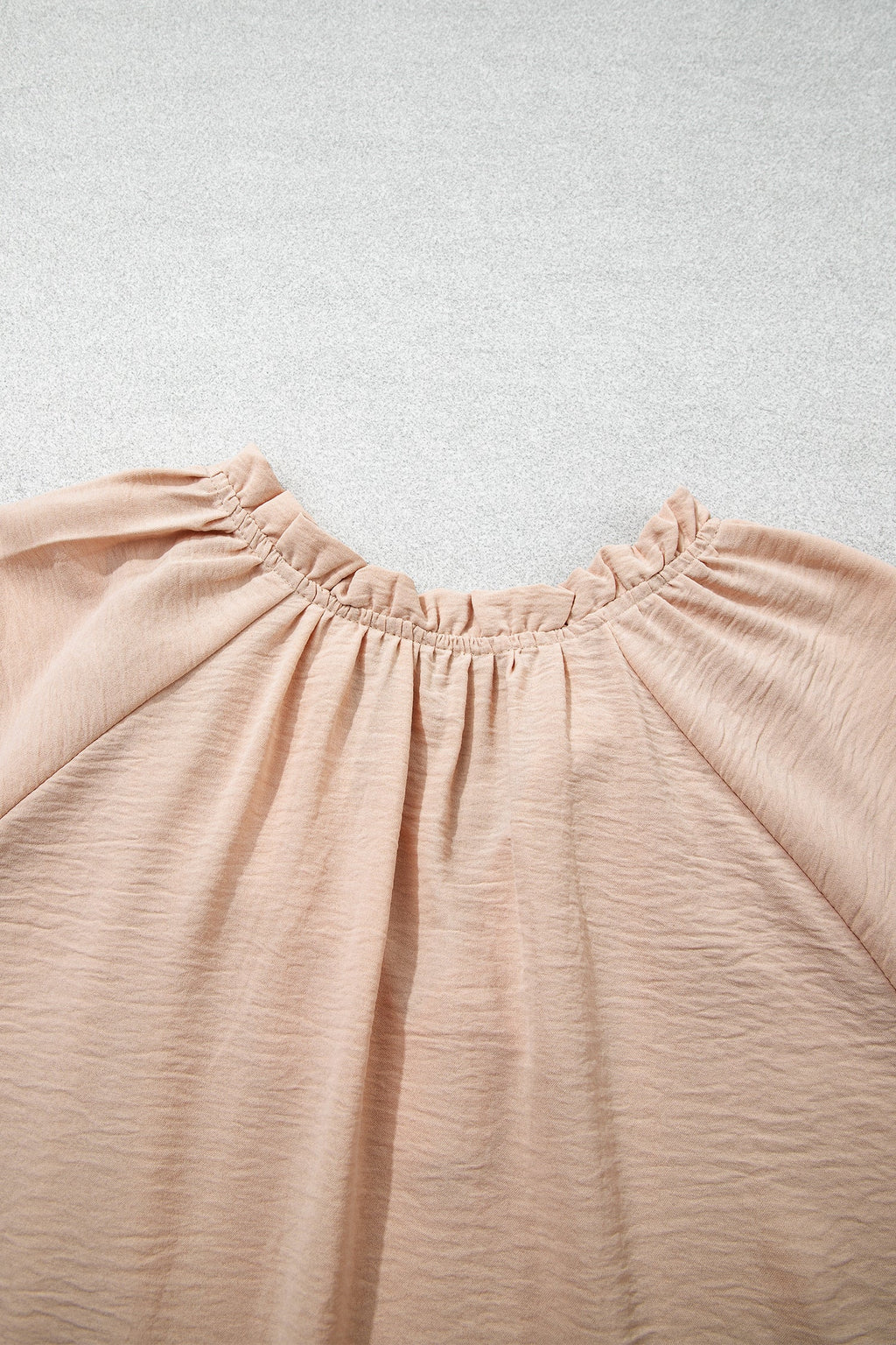 Solid Gathered Cuff 3/4 Sleeve V-Neck Blouse