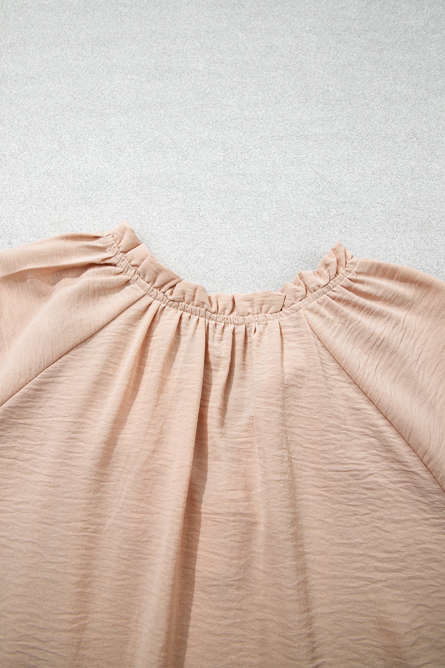 Solid Gathered Cuff 3/4 Sleeve V-Neck Blouse