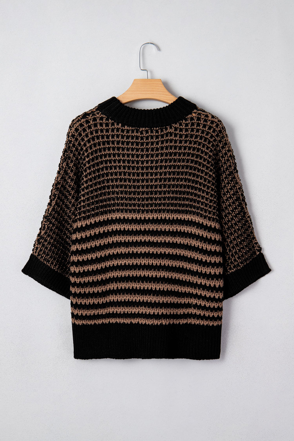 Stripe Draped 3/4 Sleeve Slouchy Sweater