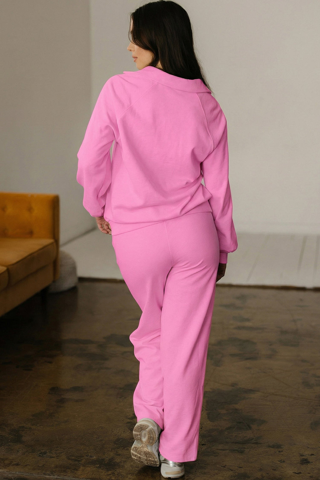 Solid V-Neck Pullover and Drawstring Sweatpants Set