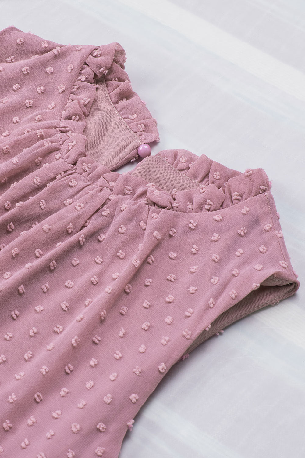 Swiss Dot Sleeveless Ruffle Crewneck Tank