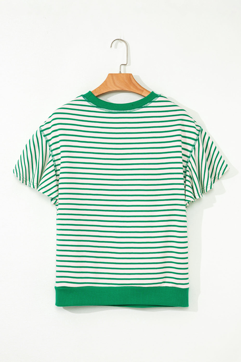 Stripe Contrast Detail Ruffle Short Sleeve Top
