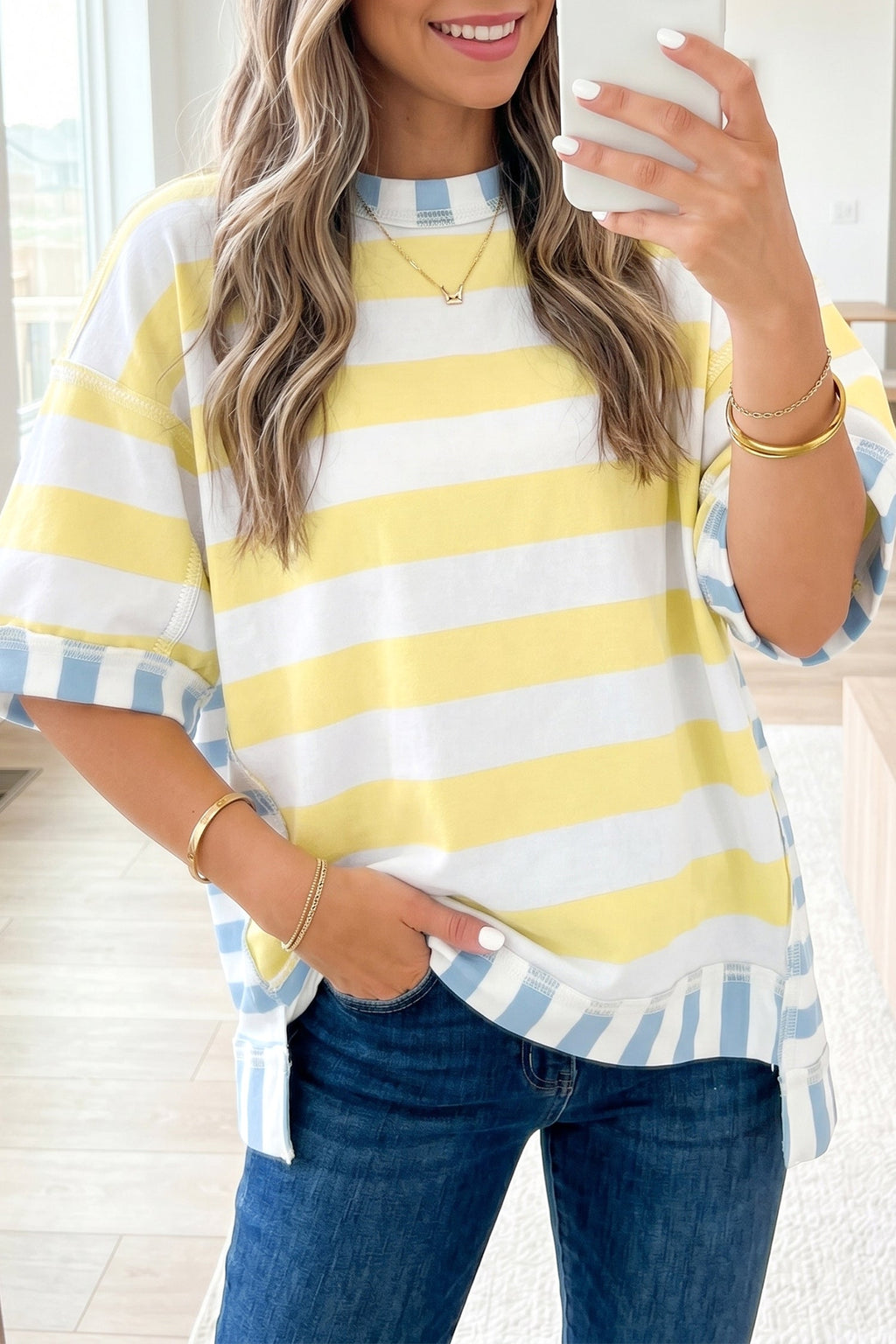 Stripe Patchwork Exposed Seam Oversized Top