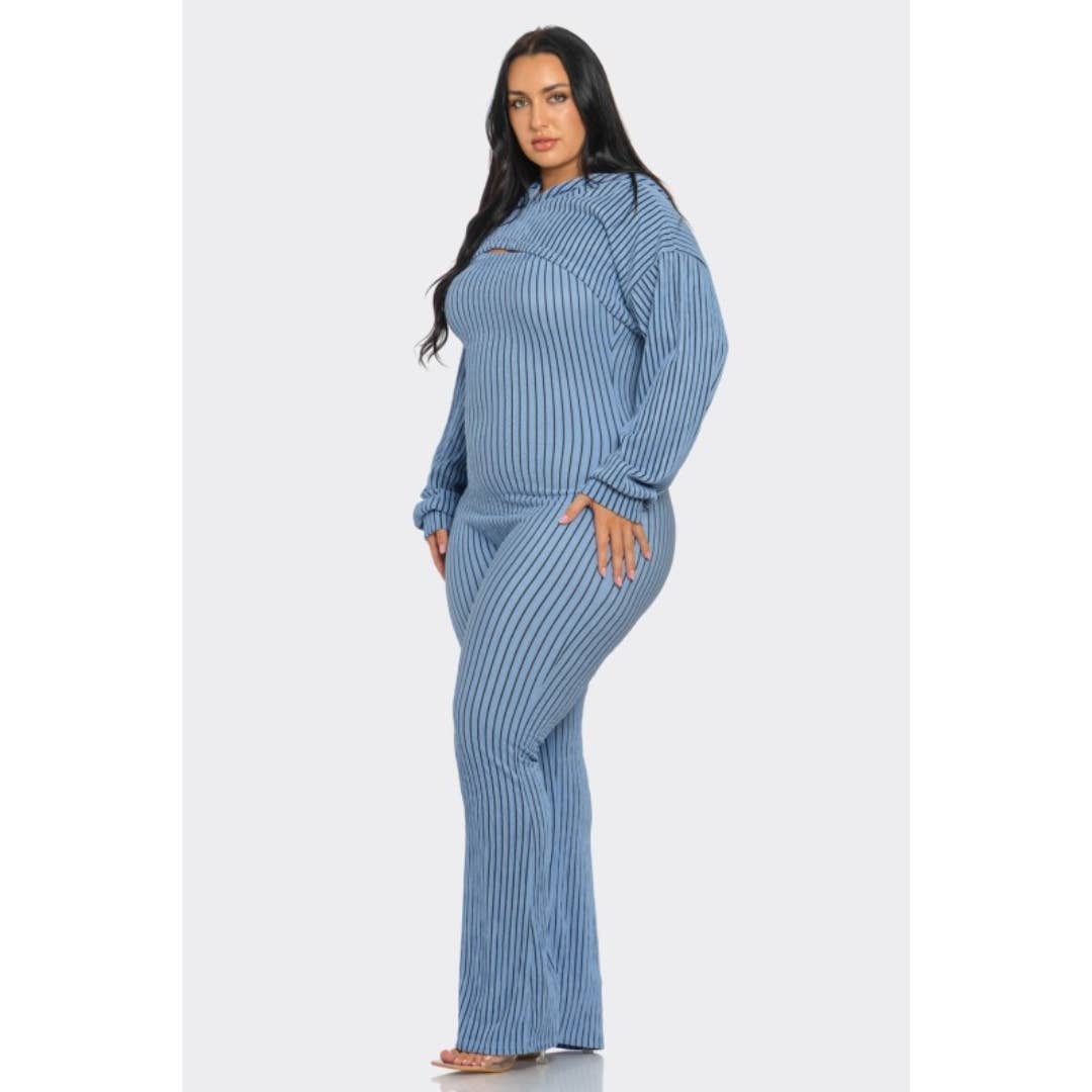 Plus Size 2 piece Strapless Jumpsuit Hoodie: Blue / 3X