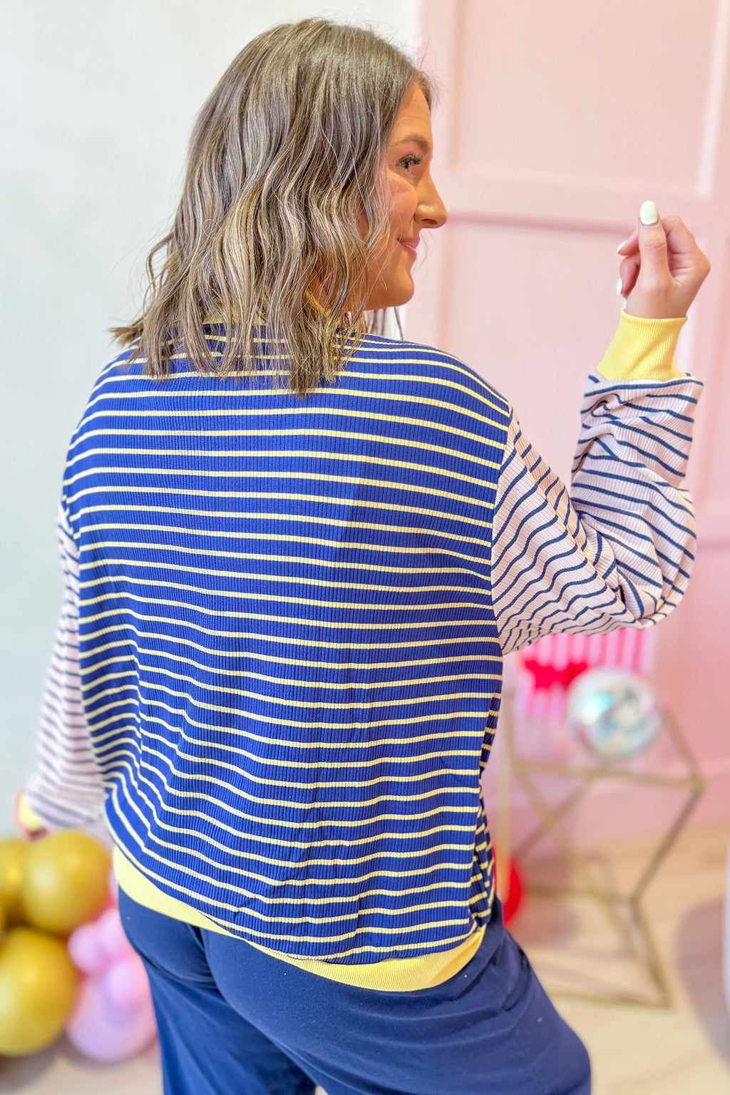 Stripe Colorblock Long Sleeve Crewneck Pullover Top
