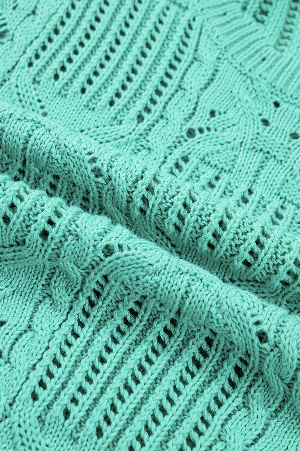 Pointelle Knit Scallop Trim Short Sleeve Sweater